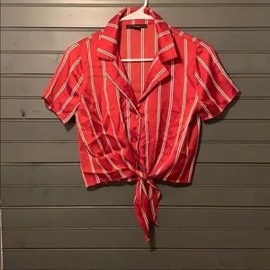 Button up tie front blouse